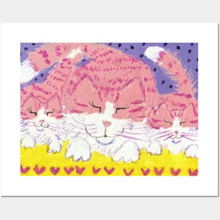 Happy  Pink cats art painting Posters and Art